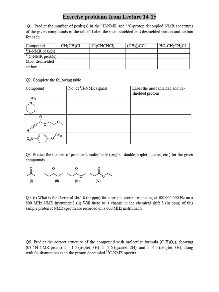 NMR Spectroscopy Exercise Problems | PDF