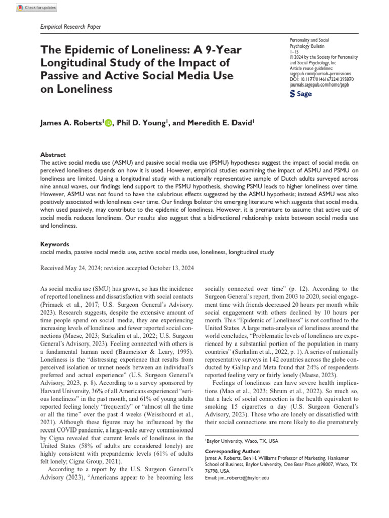 Social Media Use and Loneliness Study | PDF | Loneliness | Sampling ...