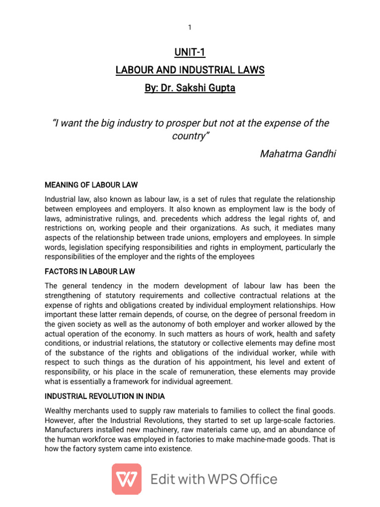 Overview of Labour and Industrial Laws | PDF | Labour Law | Employment