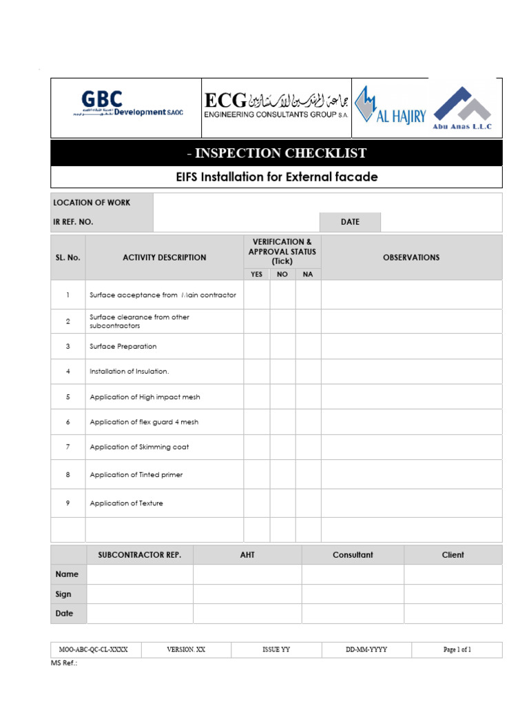 EIFS Installation Inspection Checklist | PDF