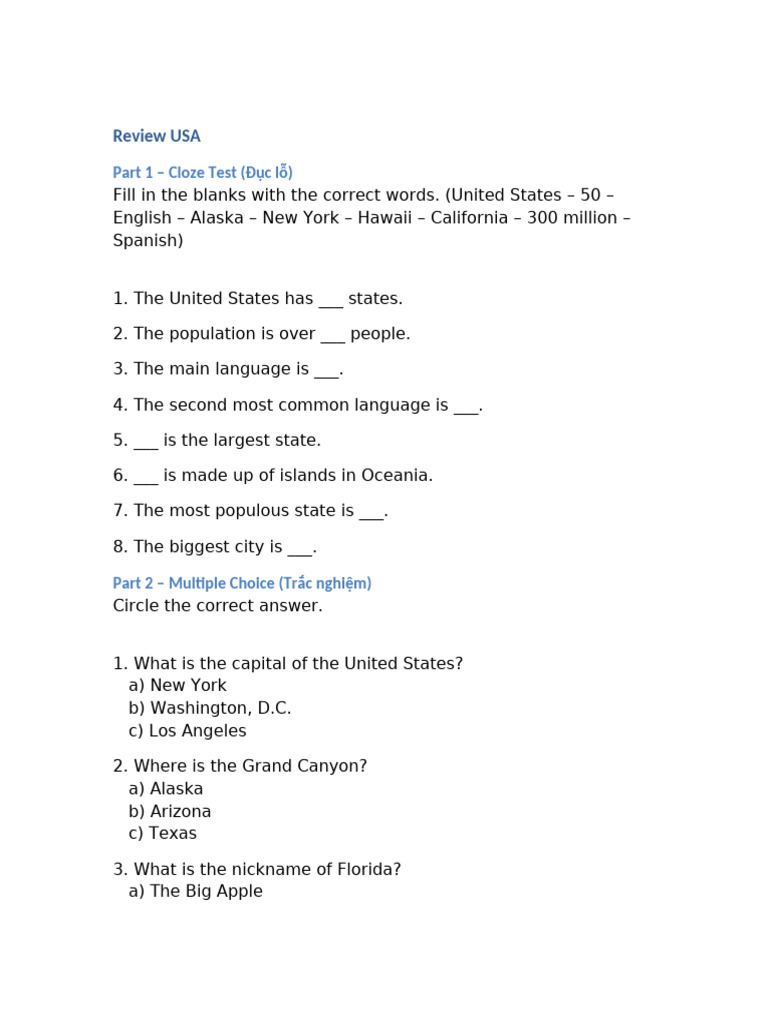 USA Geography Quiz and Activities | PDF