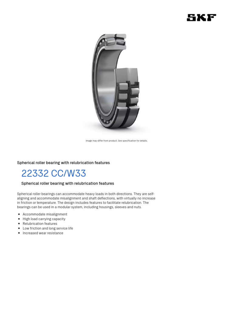 Spherical Roller Bearing 22332 CC/W33 Specs | PDF | Bearing (Mechanical ...