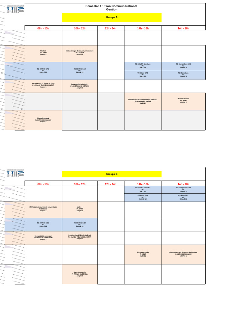 Emploi du temps des cours universitaires | PDF | Économie | Business