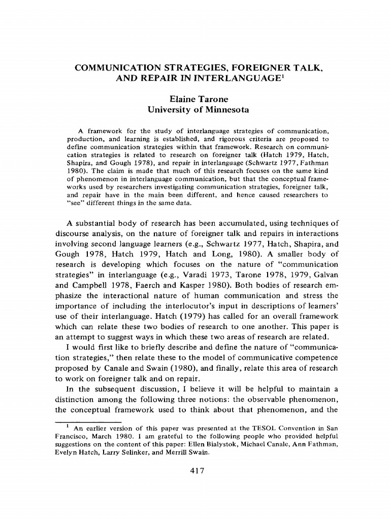 Interlanguage Communication Strategies | PDF | English As A Second Or ...
