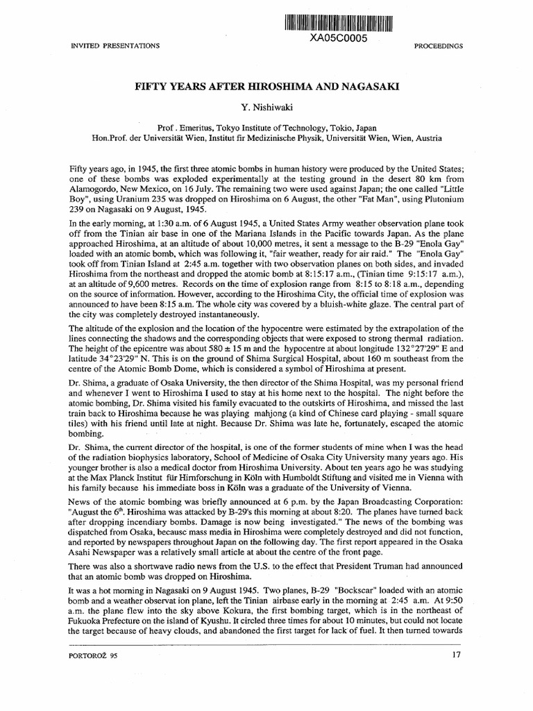 37004298 | PDF | Radiation | Atomic Bombings Of Hiroshima And Nagasaki