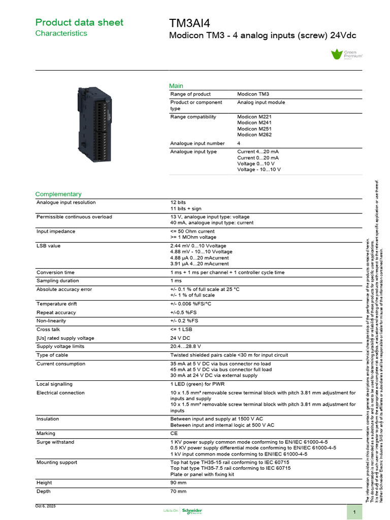 Modicon TM3 Analog Input Module Data | PDF | Programmable Logic ...
