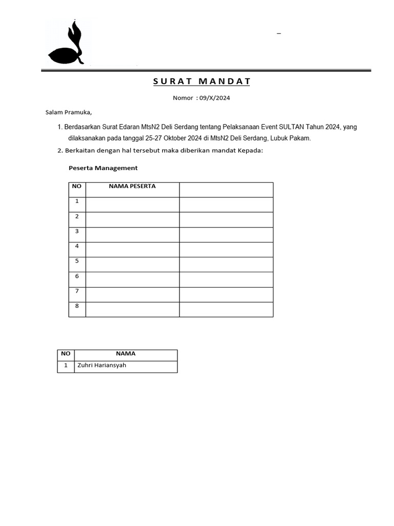 Surat Mandat Management Purisha | PDF