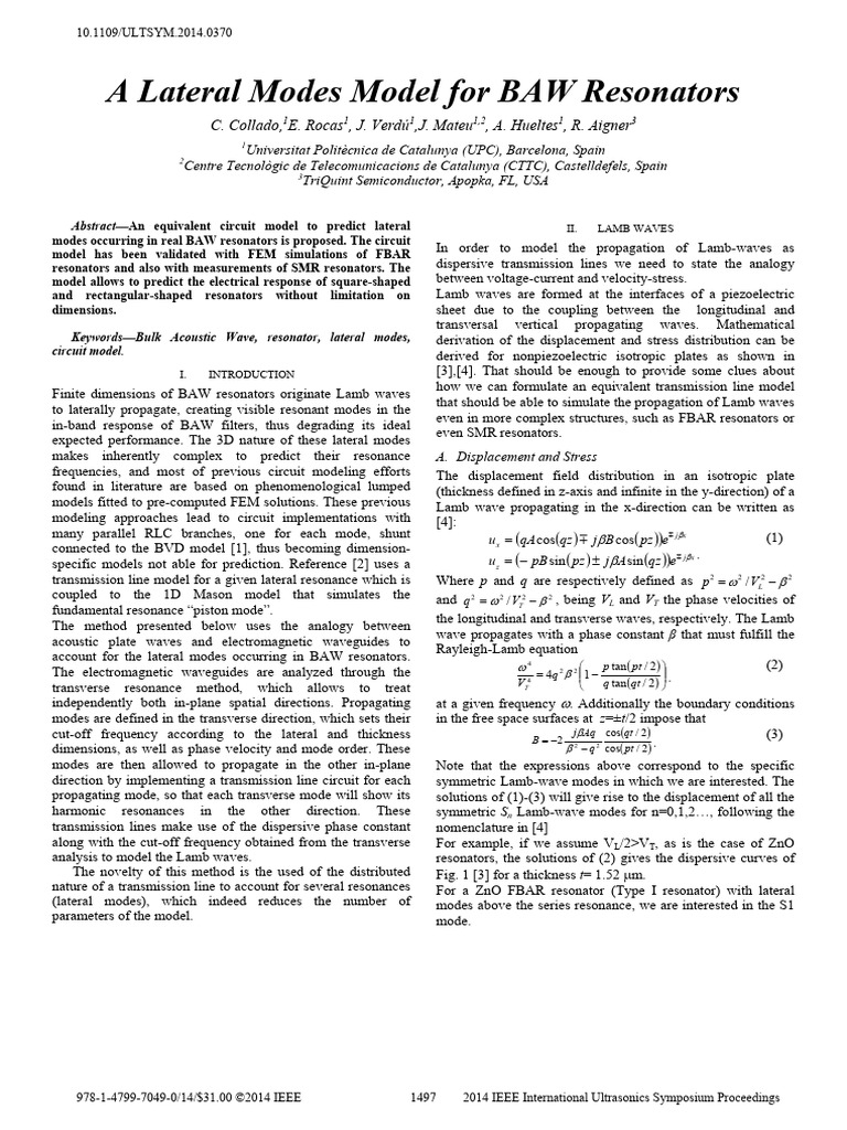 Lateral Modes in BAW Resonators Model | PDF | Transmission Line | Resonance
