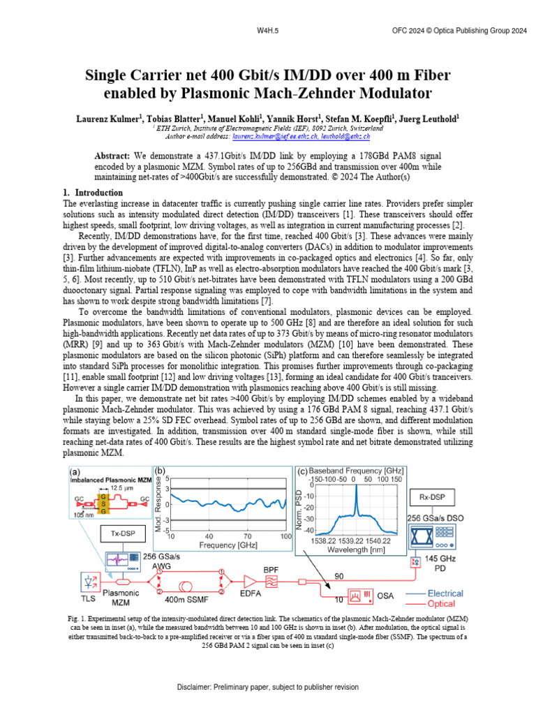 437.1 Gbit/s IM/DD Link via Plasmonic MZM | PDF | Bit Rate | Fiber ...