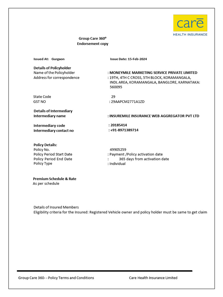 Master Policy Care 15-V1 | PDF | Insurance | Financial Risk