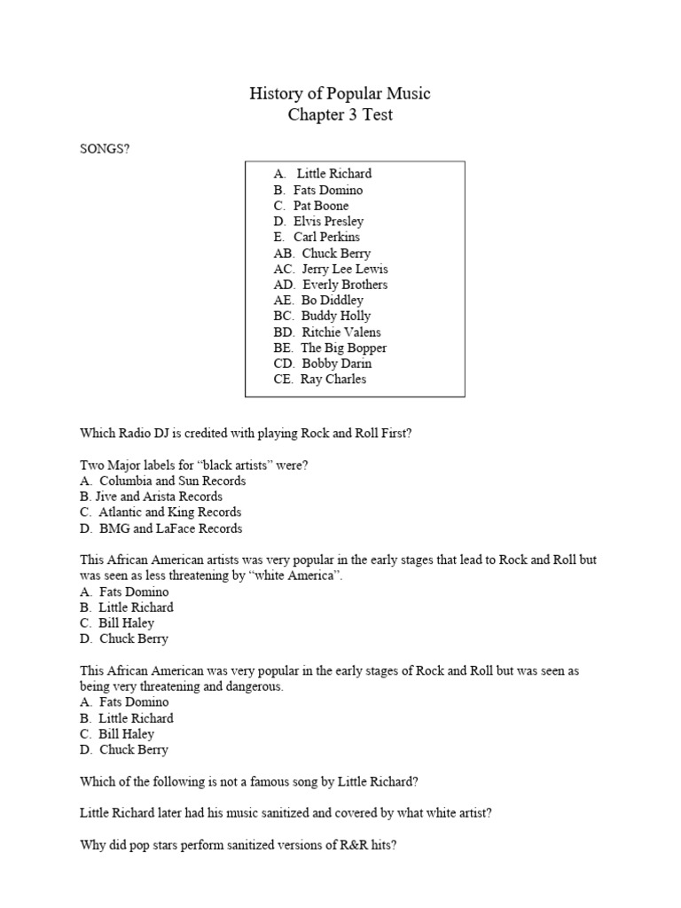 Who is This Chapter 3 Test Review | PDF | Rock And Roll | Elvis Presley
