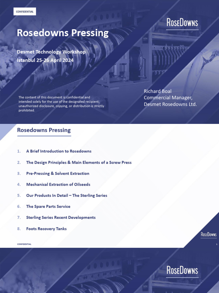 Rosedowns Screw Press Technology Overview | PDF | Bearing (Mechanical ...