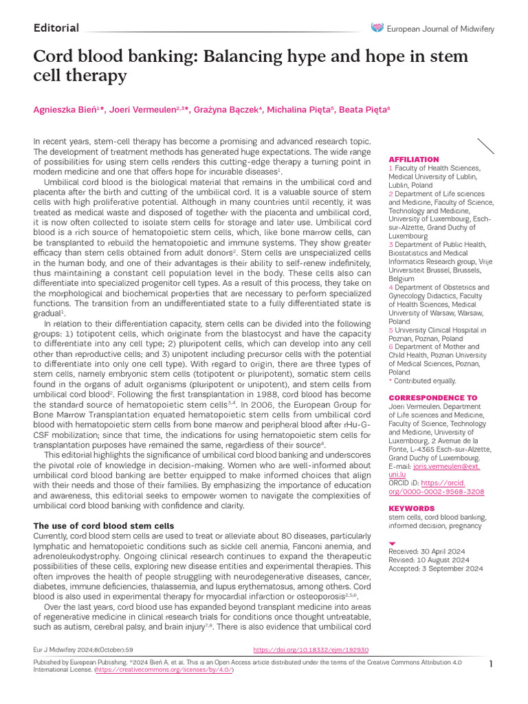 Umbilical Cord Blood Banking Insights | PDF | Cell Potency | Stem Cell