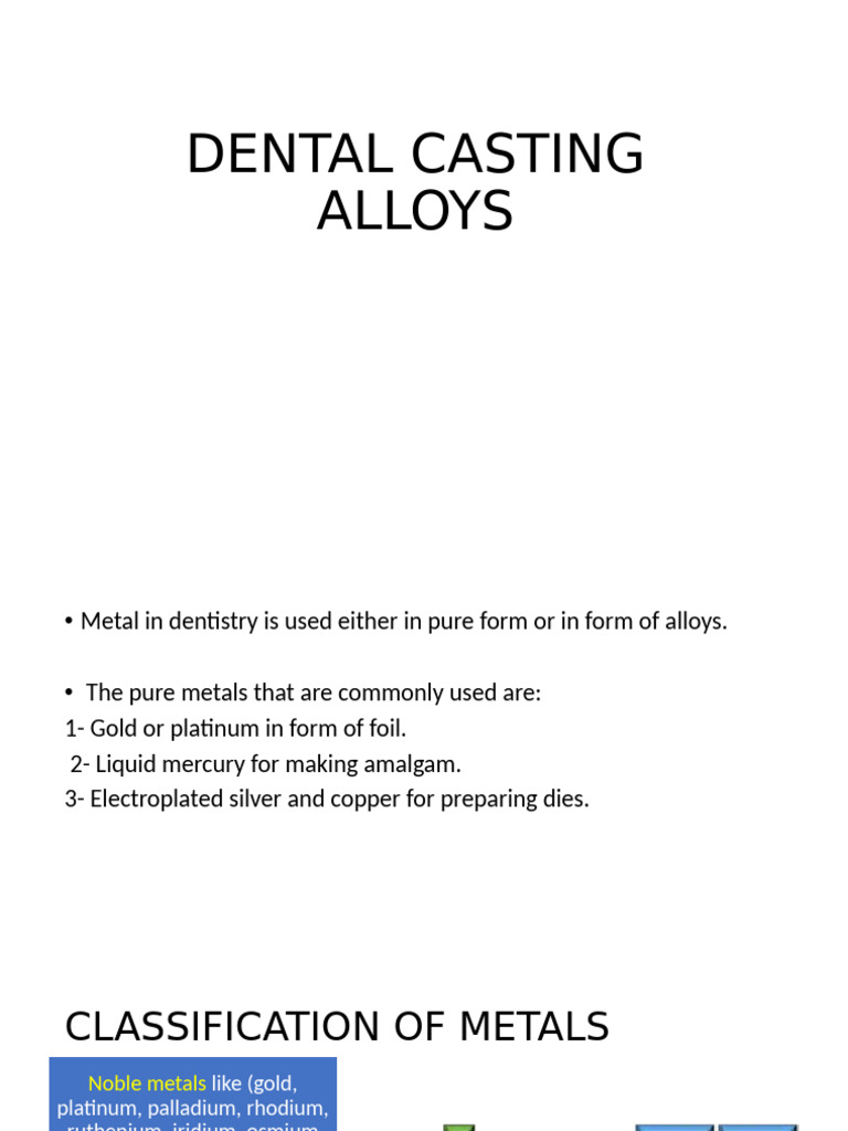 Dental Casting Alloys Overview | PDF | Alloy | Metals