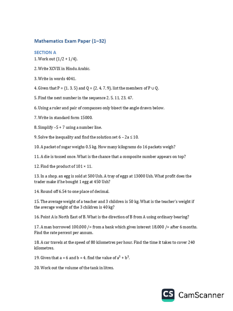 Mathematics Exam 1 To 32 Tables | PDF
