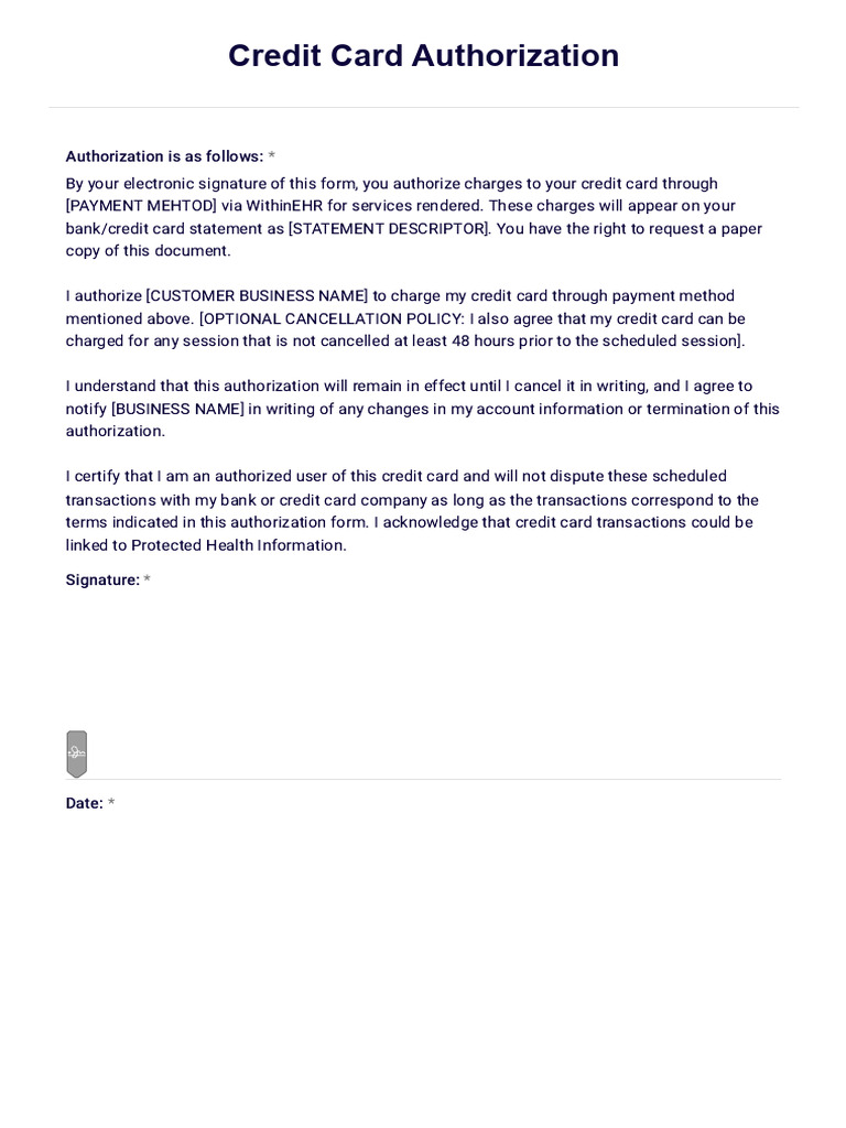 Credit Card Authorization Form Template | PDF
