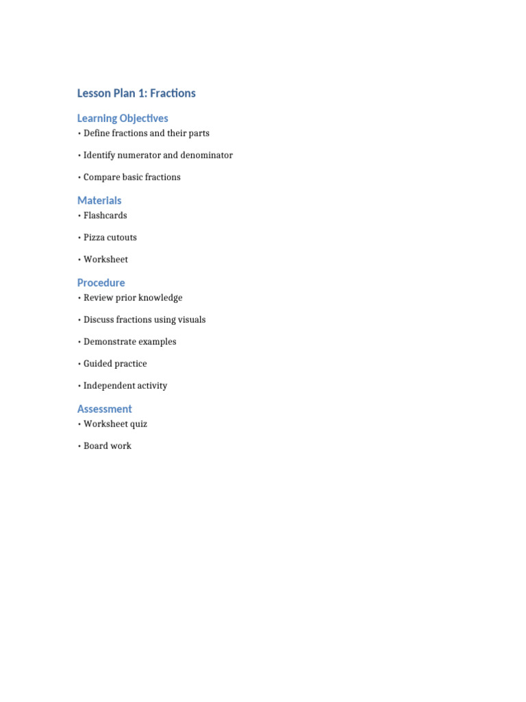 LessonPlan1 Fractions | PDF