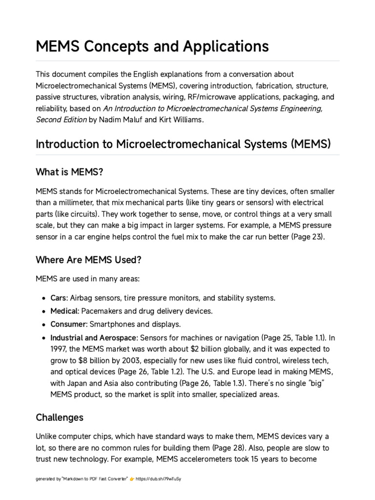 MEMS: Concepts, Fabrication, and Applications | PDF | Microwave ...