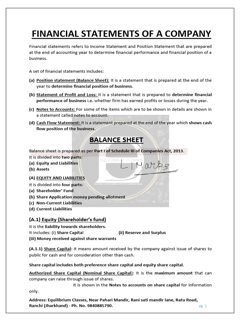 Financial Statements of A Company (Session 22-23) | PDF | Equity ...