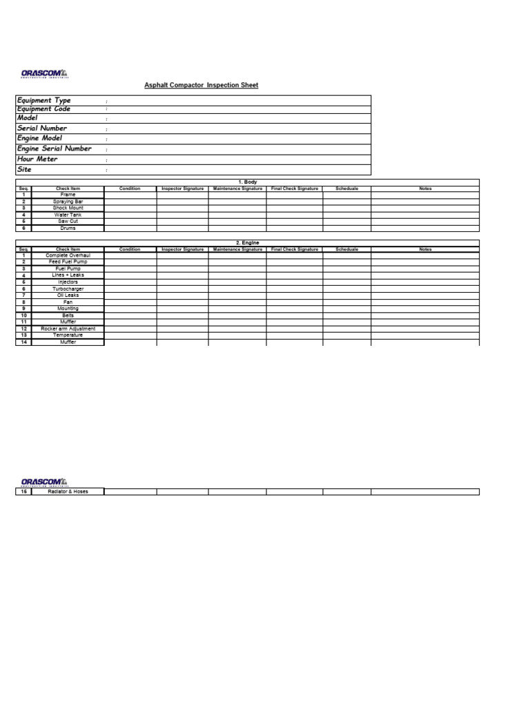 Asphalt Compactor Inspection Report | PDF | Engines | Manufactured Goods