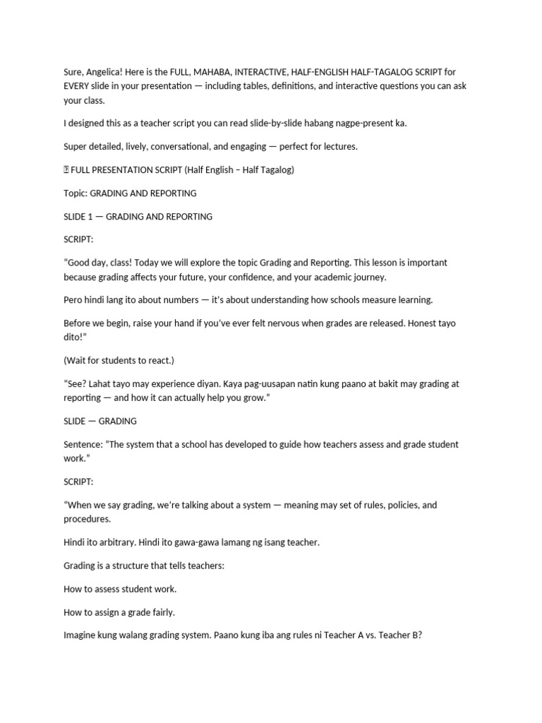 Grade and Reporting Script | PDF | Educational Assessment