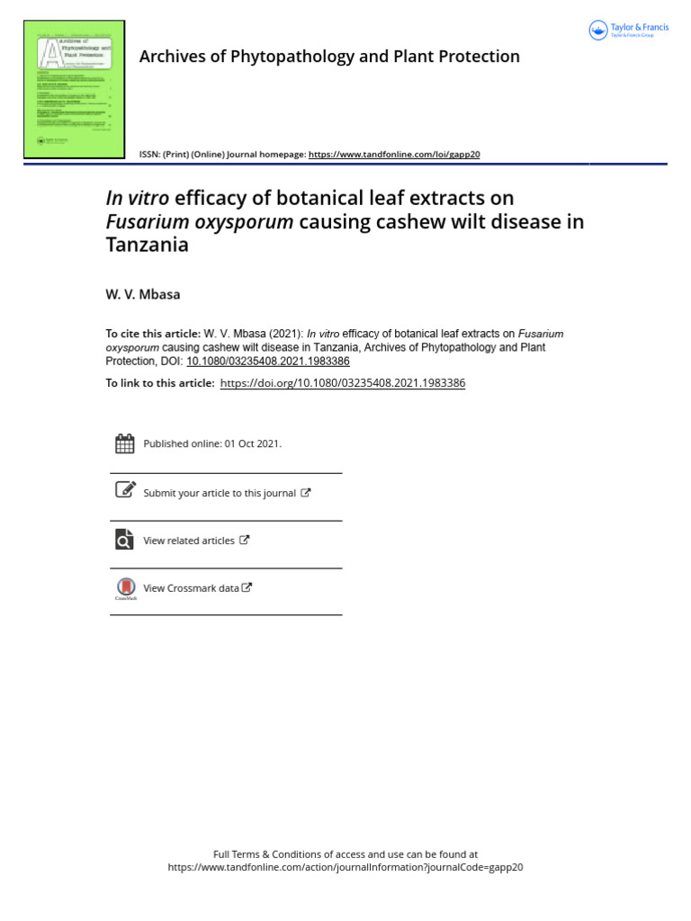 Efficacy of Botanical Leaf Extracts On Causing Cashew Wilt Disease in ...