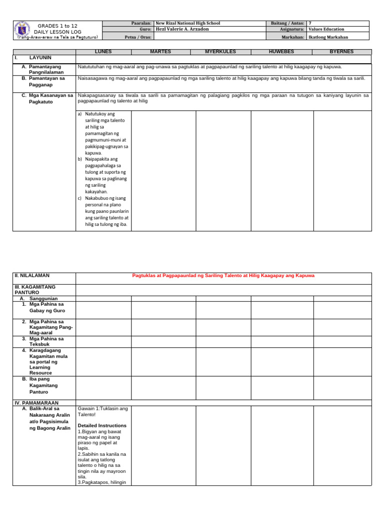 DLL Template | PDF