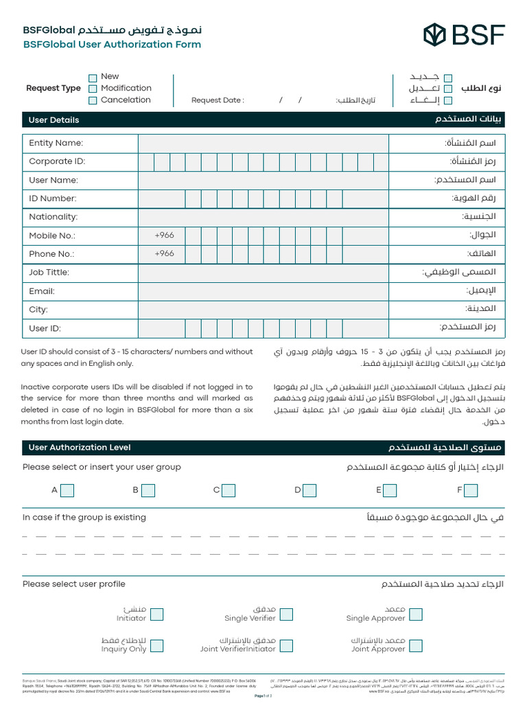 FransiGlobal User Authorizatio Form en | PDF