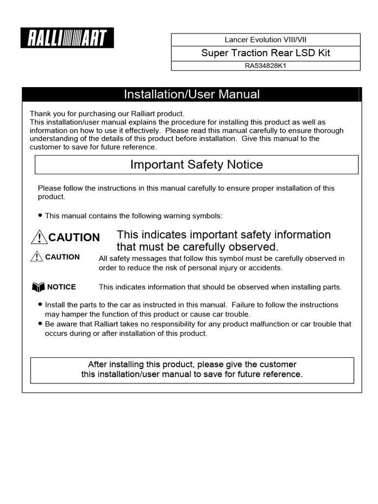 Lancer Evolution LSD Kit Installation Guide | PDF | Automotive Industry ...