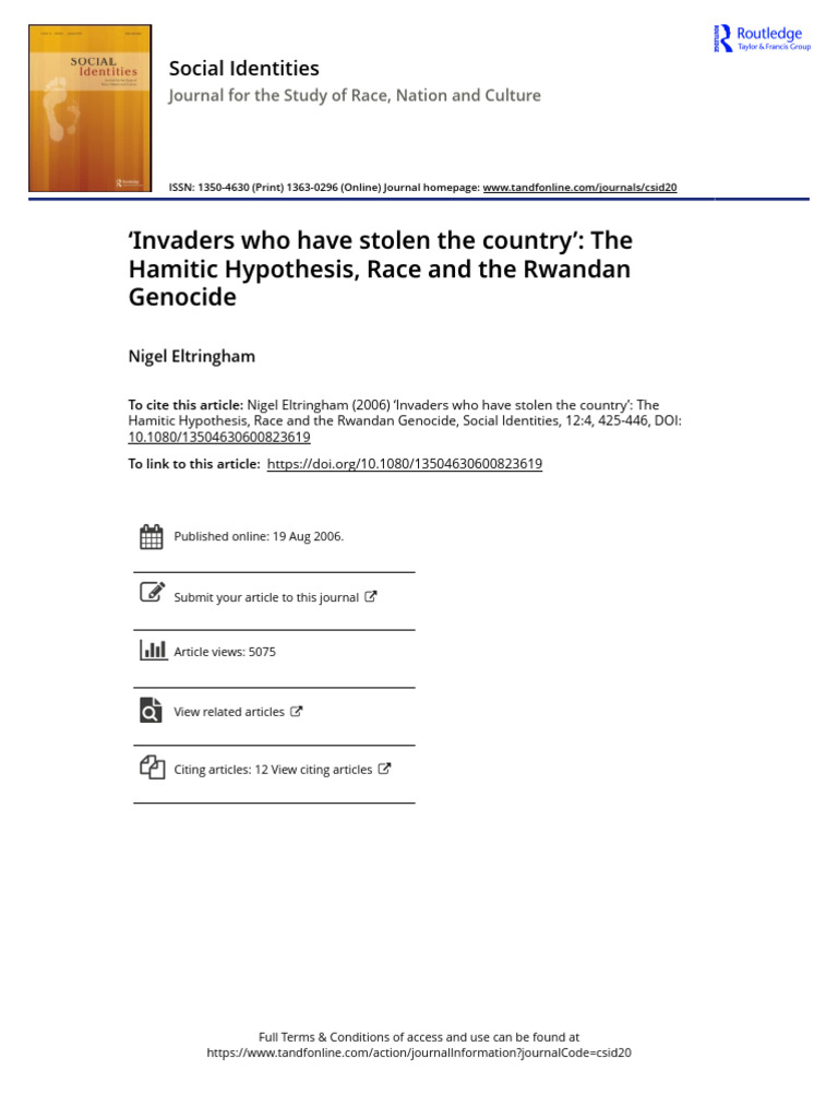 Hamitic Hypothesis and Rwandan Genocide | PDF | Hutu