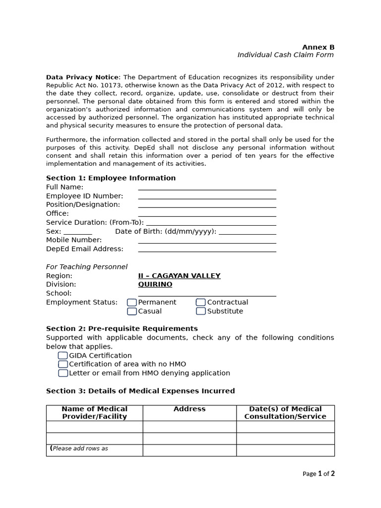 Individual Cash Claim Form Guide | PDF