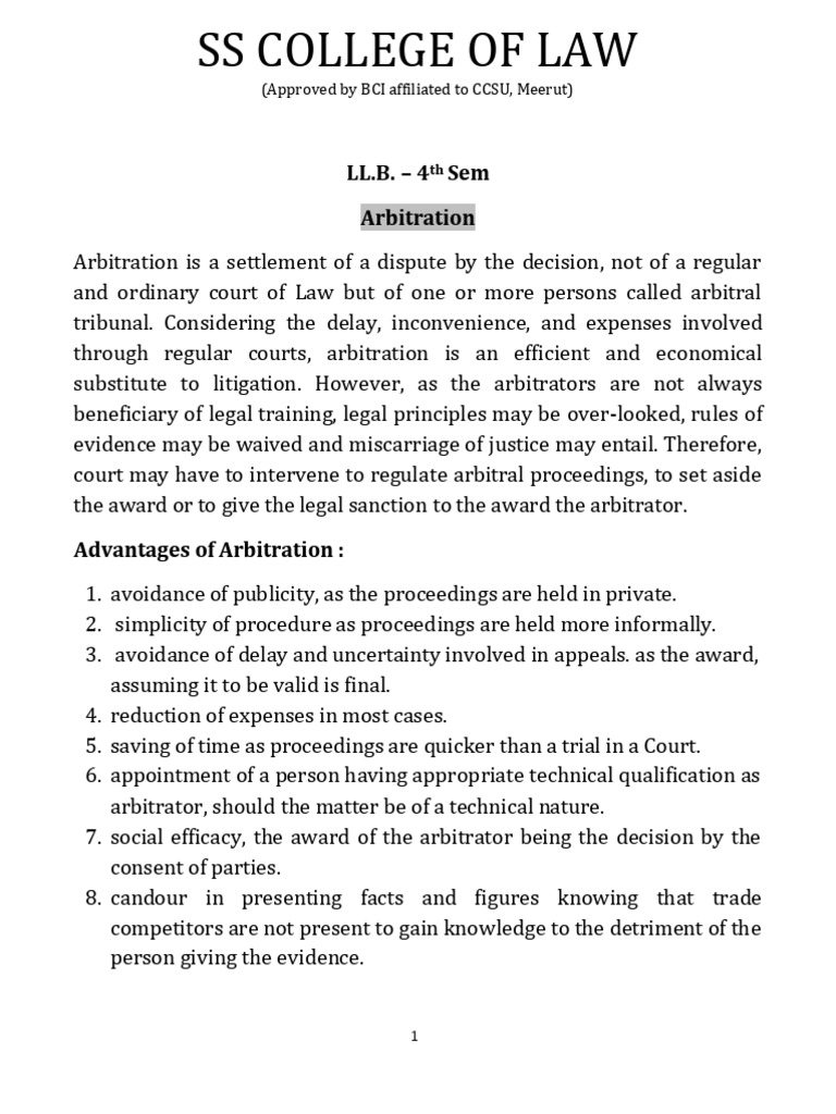 L-4th Sem (Eng Notes) Arbitration Law | PDF | Alternative Dispute ...