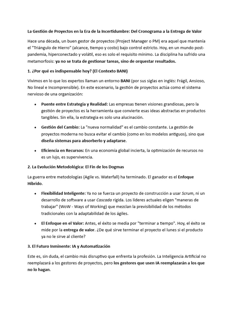 Gestión de Proyectos en la Incertidumbre | PDF | Gestión de proyectos ...