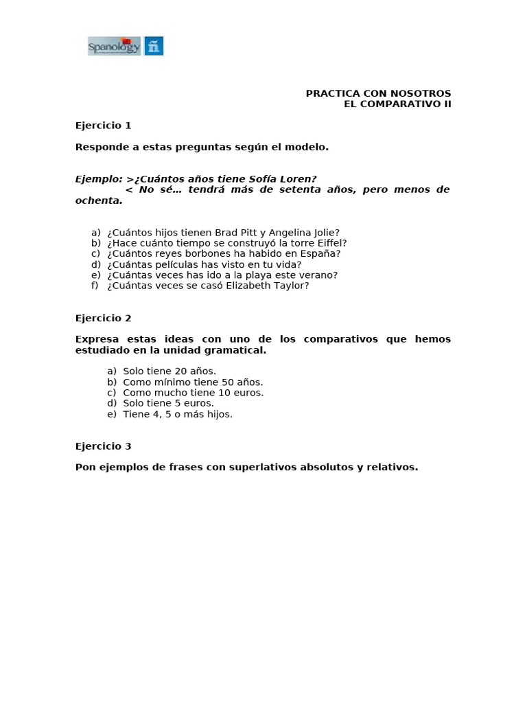 Ejercicios de Comparativos y Superlativos | PDF