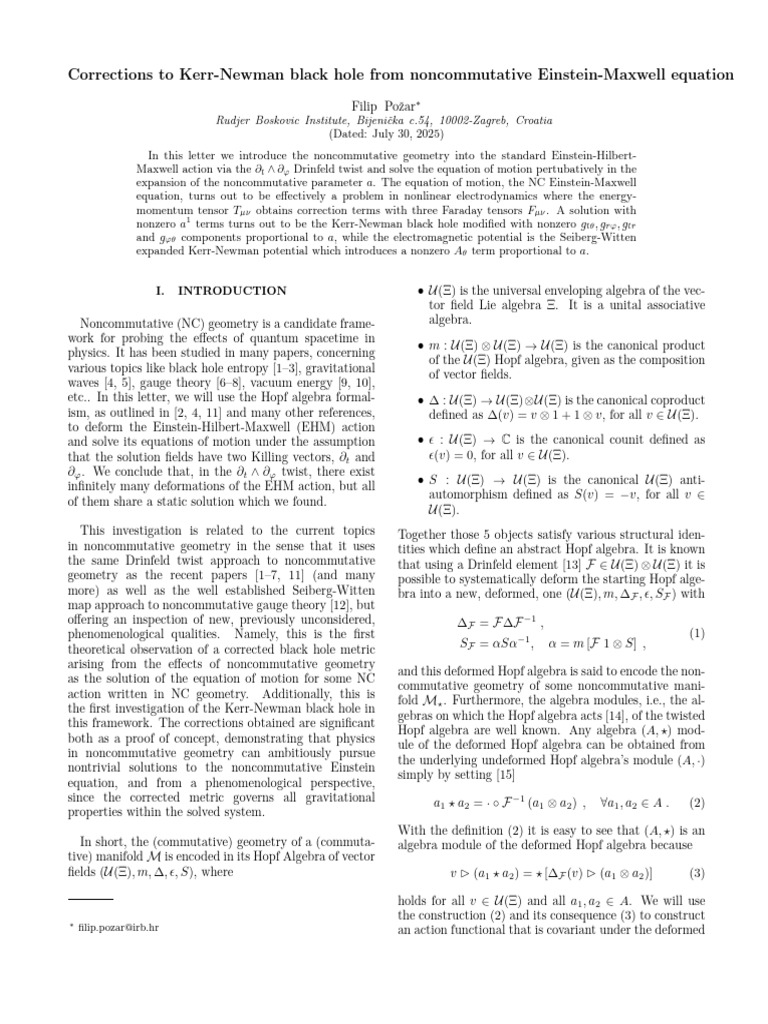 Corrections To Kerr-Newman Black Hole From Noncommutative Einstein ...