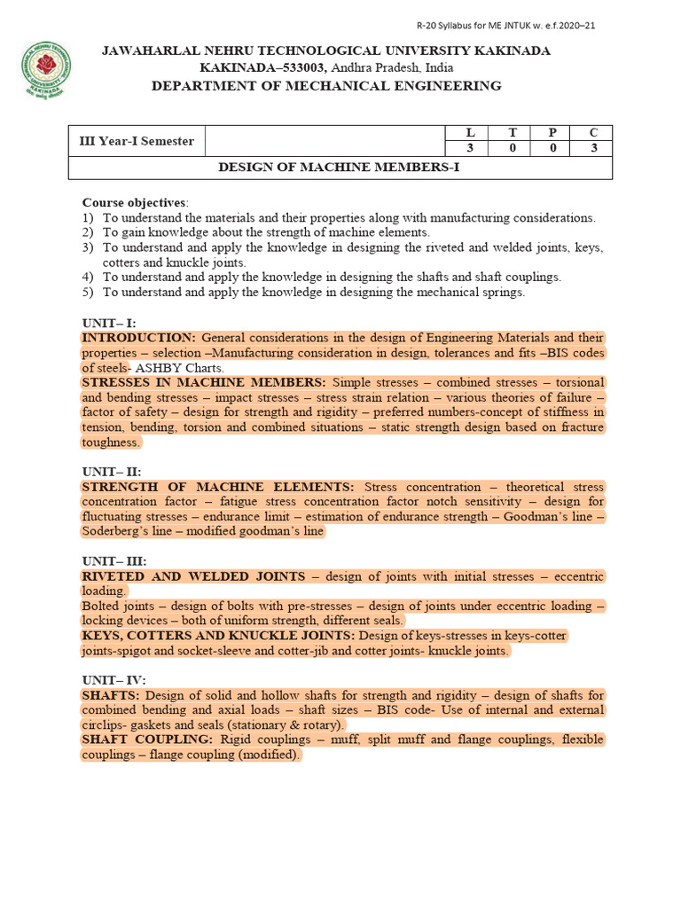 r20 - Mech - Design of Machine Members-I | PDF | Strength Of Materials ...