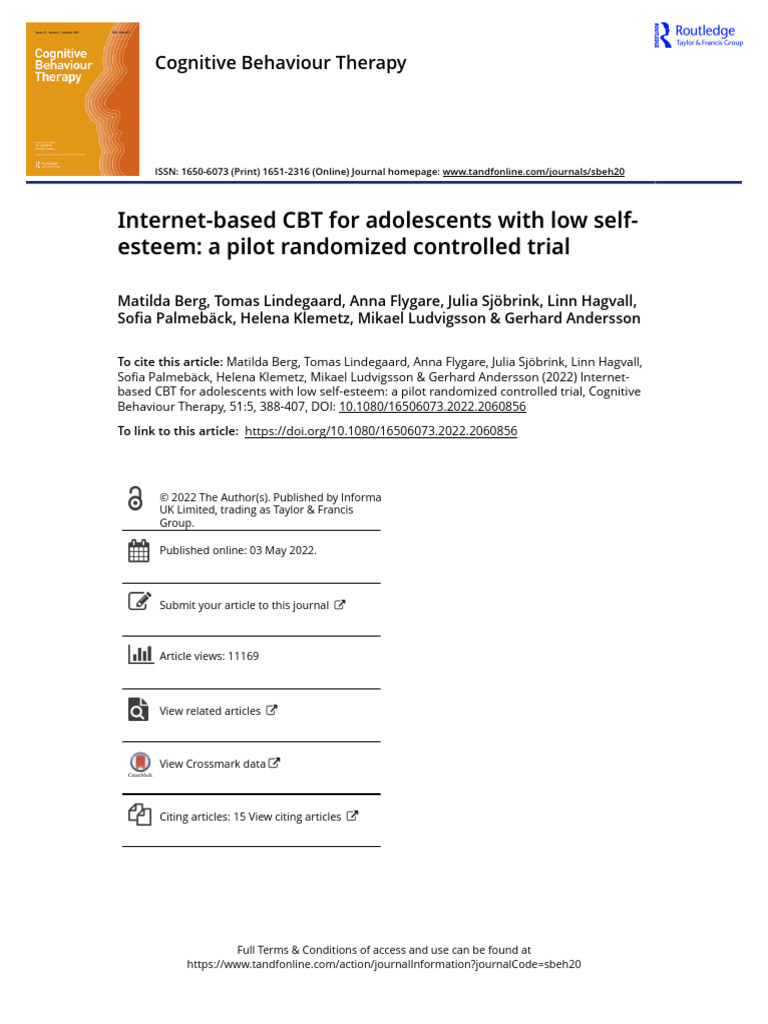 Internet-Based CBT For Adolescents With Low Self-Esteem A Pilot ...