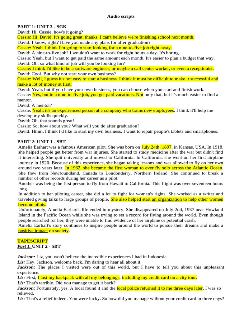 Tapescripts U1 2 3 E12k | PDF