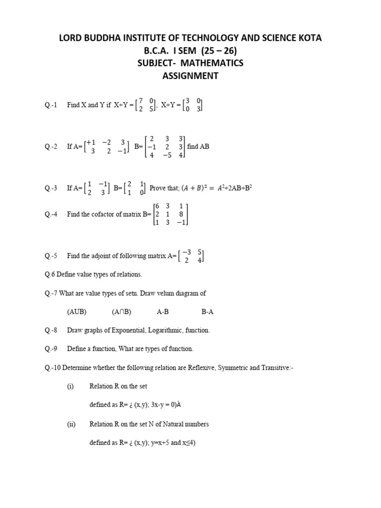 Mathematics Assignment | PDF