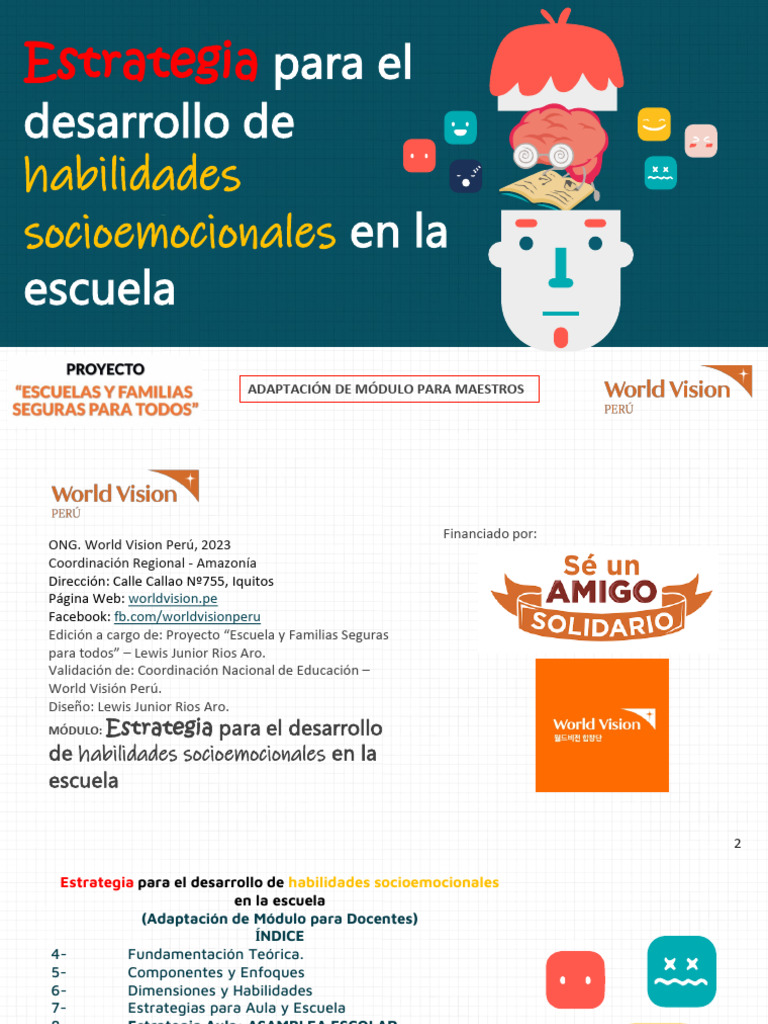 Guía de Habilidades Socioemocionales en Las Escuelas, Adaptado para ...