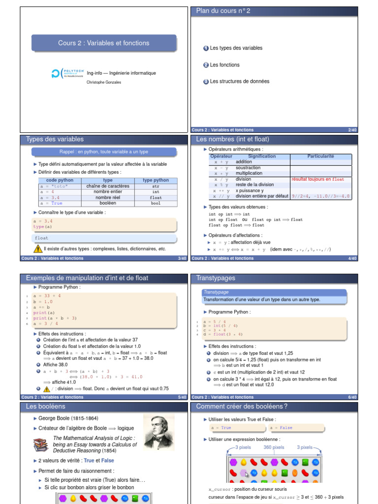 Variables et Fonctions en Python | PDF | Booléen | Nombre