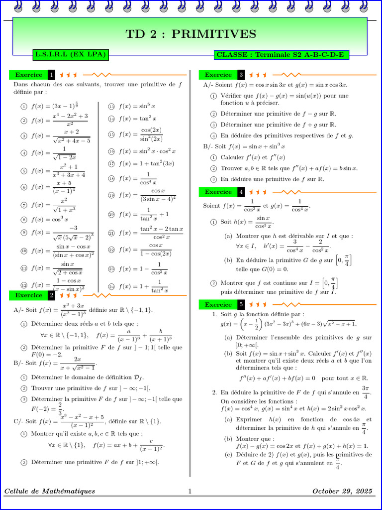 Primitives en mathématiques : exercices et solutions | PDF | Mathématiques