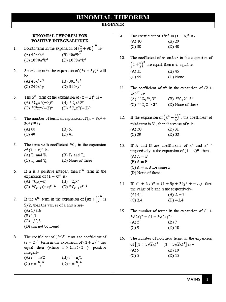 Binomial Theorem Exercises and Solutions | PDF | Numbers | Abstract Algebra