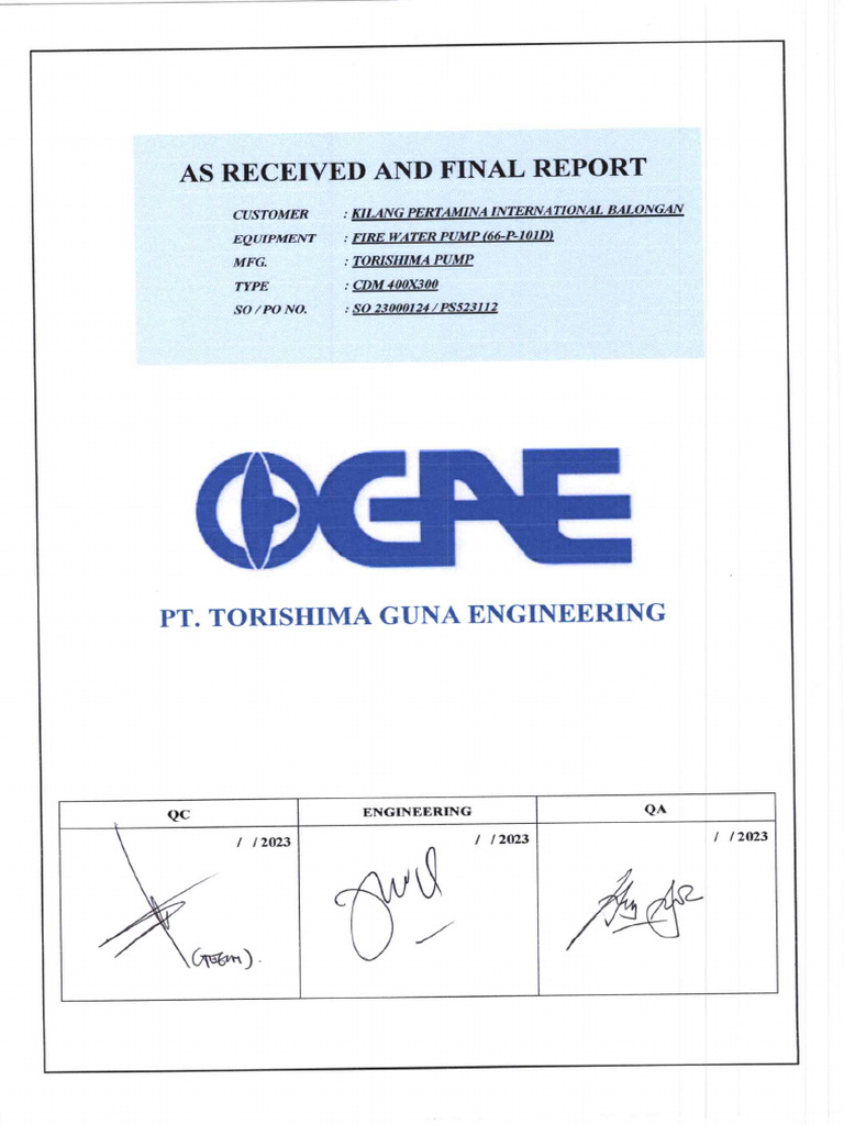 Fire Water Pump Inspection Report | PDF | Mechanical Engineering ...