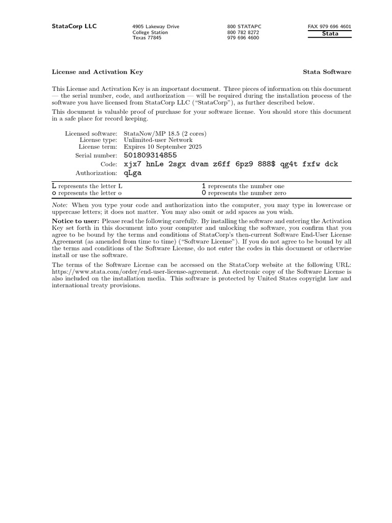 Stata License and Activation Key Guide | PDF