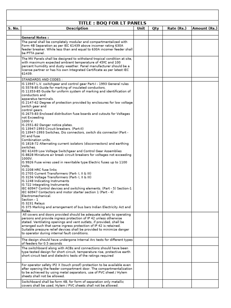 LT PANELS BOQ TOTAL 138 NO | PDF | Relay | Fuse (Electrical)
