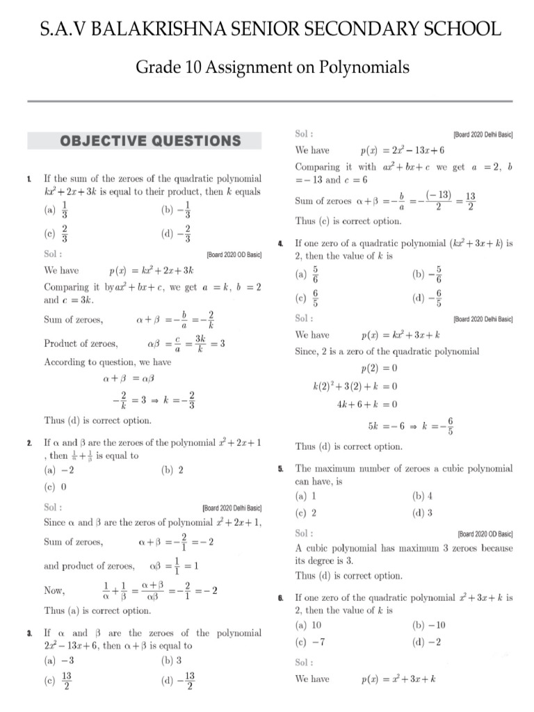 G10S Assignment On Polynomials | PDF