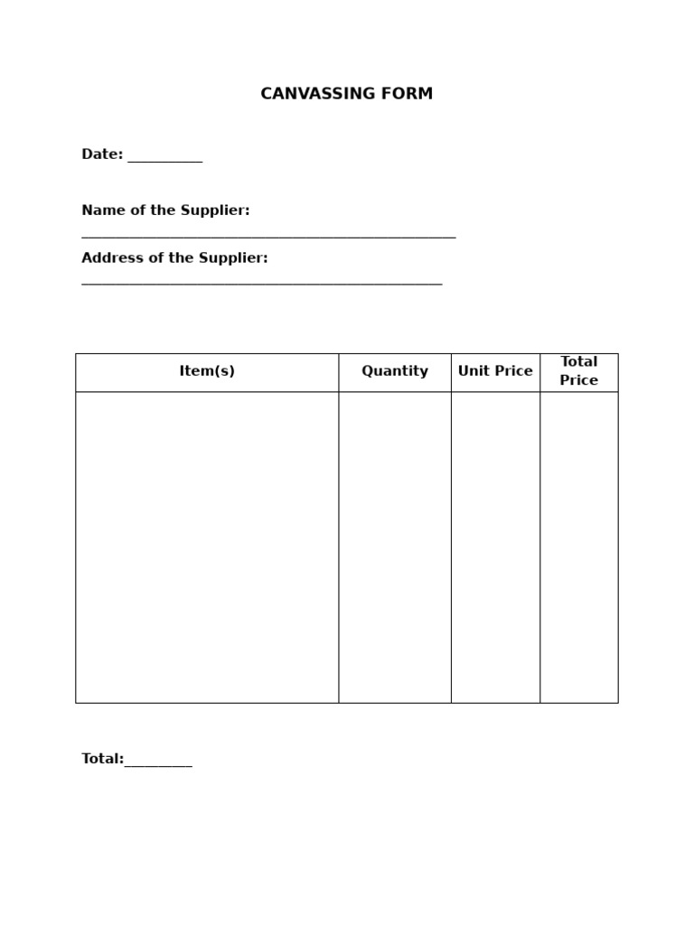 Supplier Canvassing Form Template | PDF