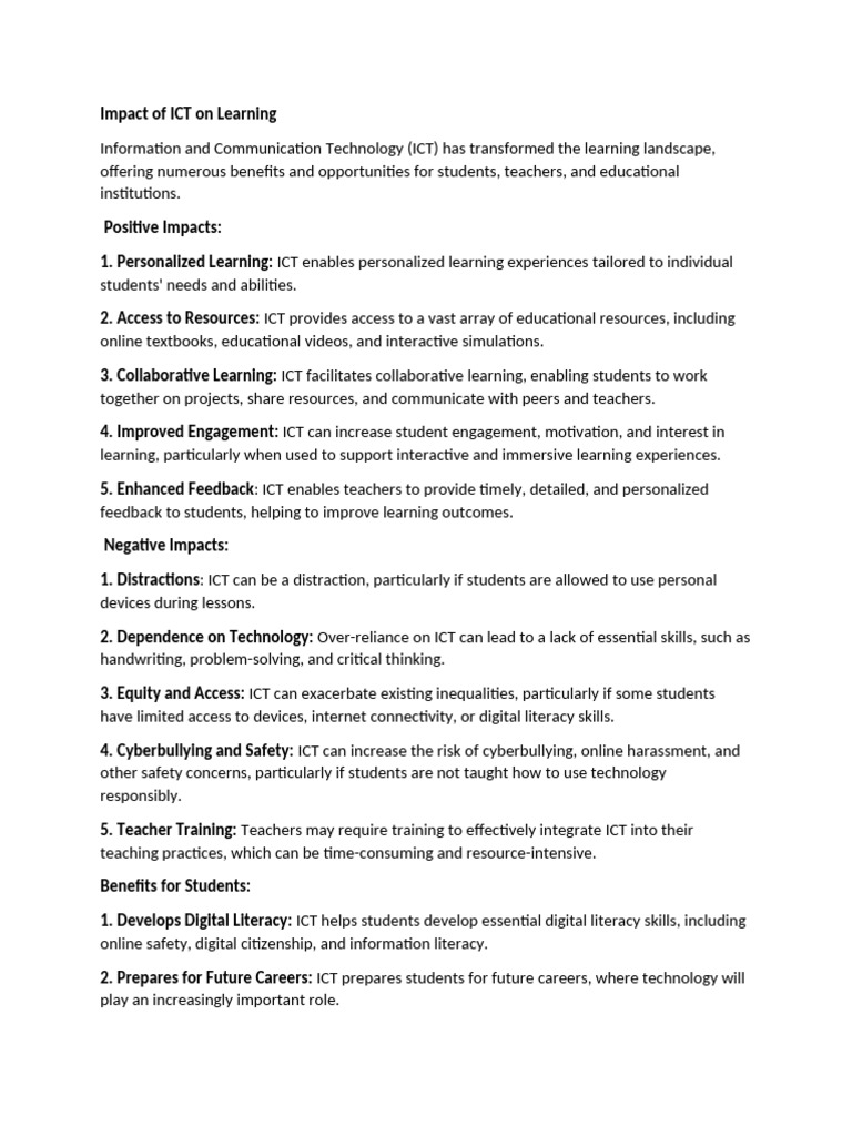 Benefits and Challenges of ICT in Education | PDF | Educational ...