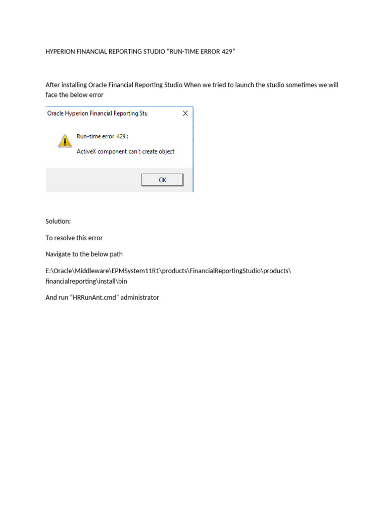 Fixing Hyperion Reporting Error 429 | PDF